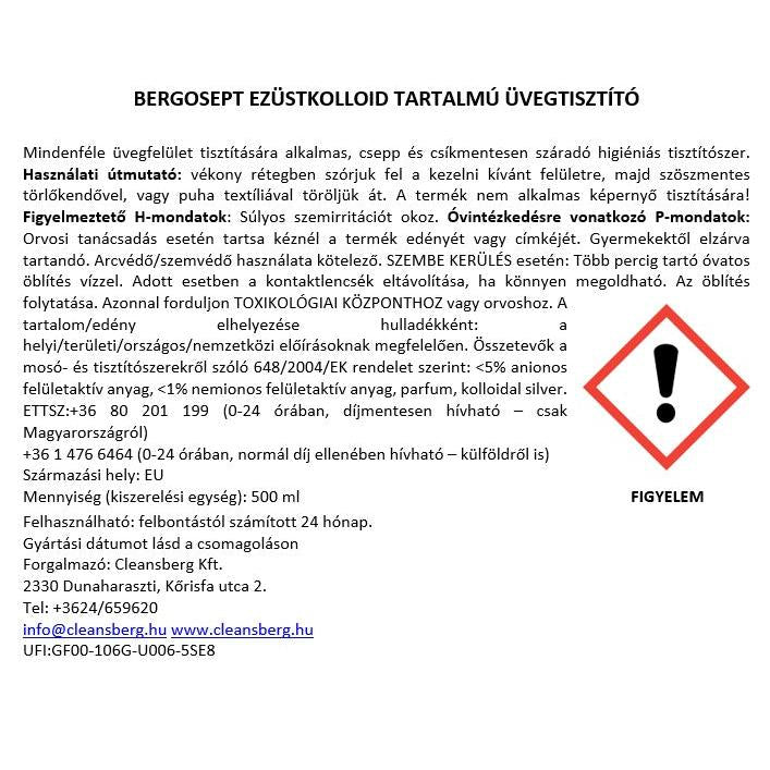 BERGOSEPT EZÜSTKOLLOID TARTALMÚ
ÜVEGTISZTÍTÓ