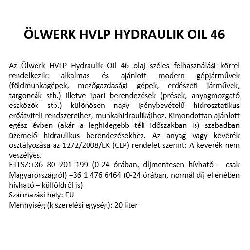 Ölwerk HVLP Hydraulik Oil 32,46,68