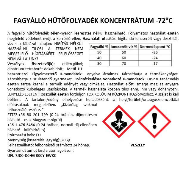 Fagyálló hűtőfolyadék koncentrátum -72 C