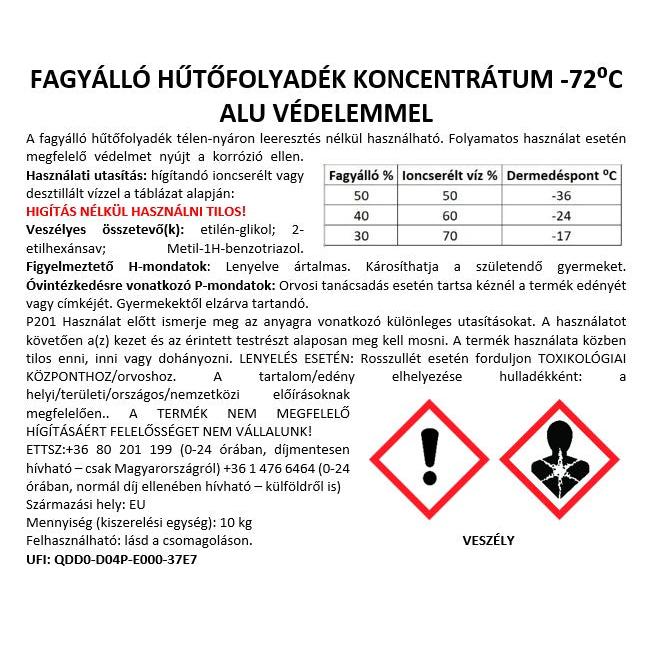 Fagyálló hűtőfolyadék -72 C ALU védelemmel