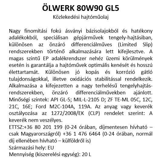Ölwerk 80w90 GL5