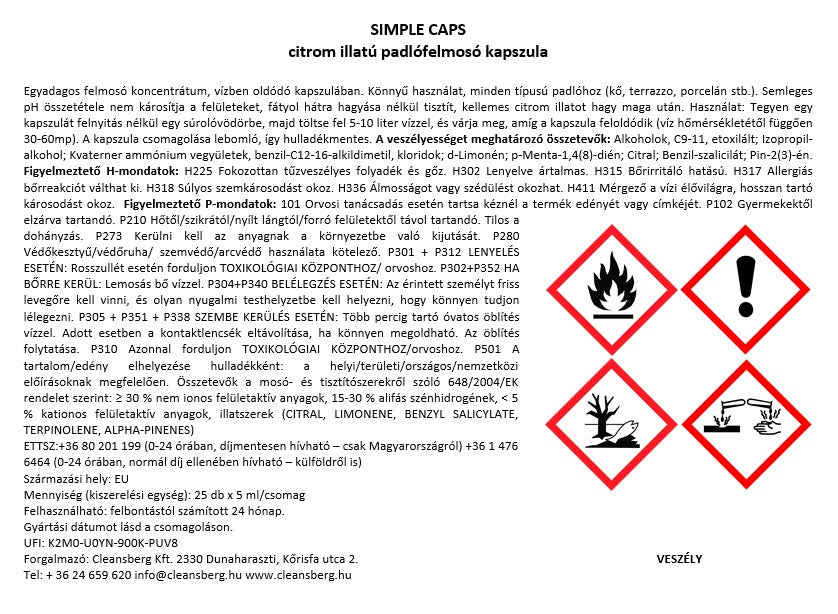 Simple Caps - citrom illatú padlófelmosó kapszula