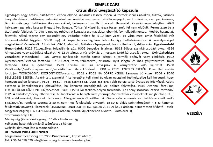 Simple Caps - citrus illatú üvegtisztító kapszula