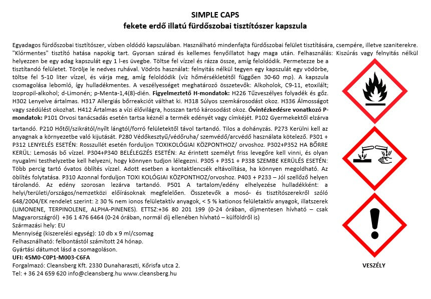 Simple Caps - fekete erdő illatú fürdőszobai tisztítószer kapszula
